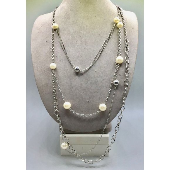 PD Premier Design Spaced Station Pearls and Chains Necklace 90s Vintage Jewelry - Picture 3 of 8